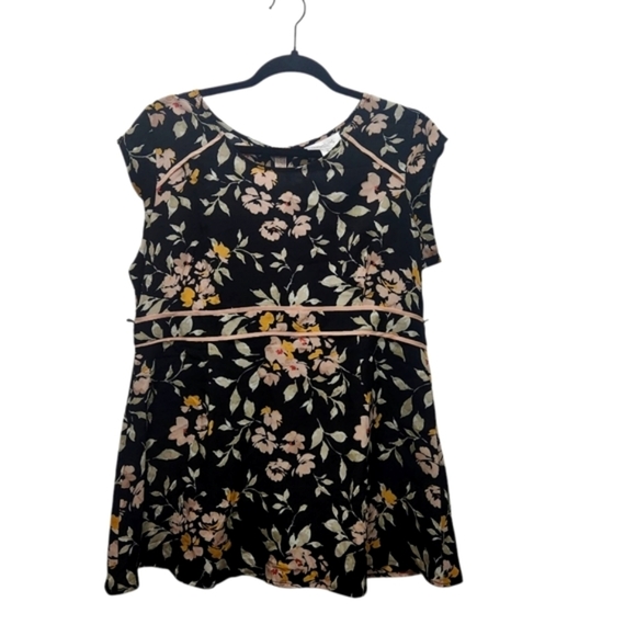 Motherhood Maternity Black Beige Floral Peplum Maternity Top Size M Zipper Back - Picture 1 of 6
